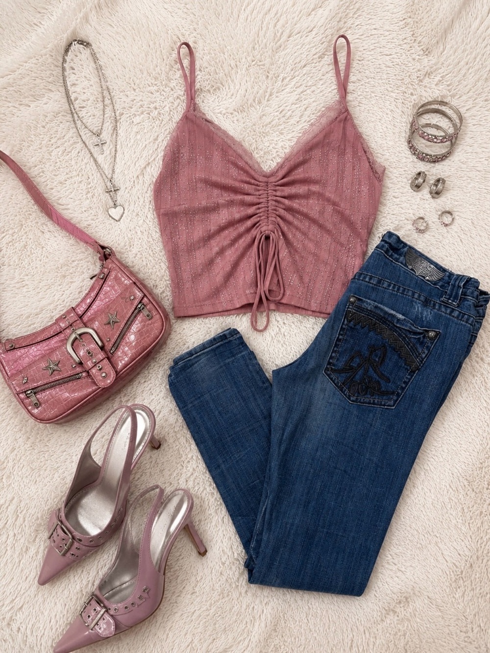 Low Rise Bow Pocket Jeans